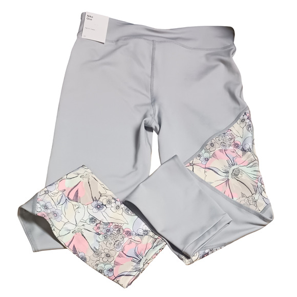 Nike Girls One TGT Energy Leggings XL Gray Floral Print Dri-FIT Training Pants - Picture 8 of 16